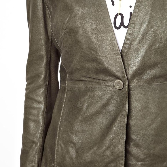 MUUBAA Shaula Leather Blazer Jacket in Metallic Grey Green - Picture 2 of 14
